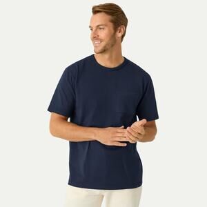 BOMBAS 100% Cotton Premium Weight Pocket Crew Neck T-Shirt Navy Blue Men's Large